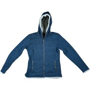 Kuhl Sherpa Trim Full Zip Jacket Women’s Large Blue Warm Hiking Outdoors Hooded